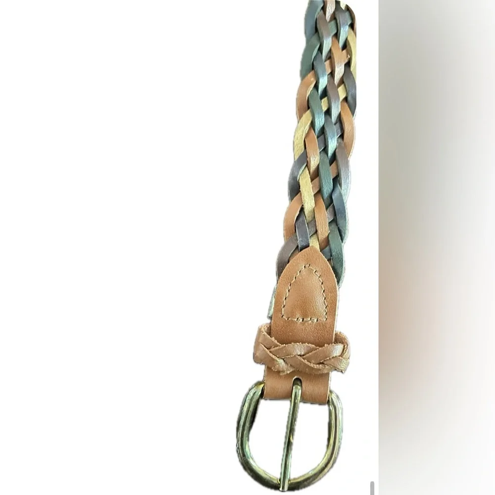 Vintage braided women’s leather belt multi color 35”